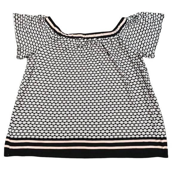 Max Studio small short ruffle sleeve wide elastic neck light pink & black shirt - Picture 7 of 12